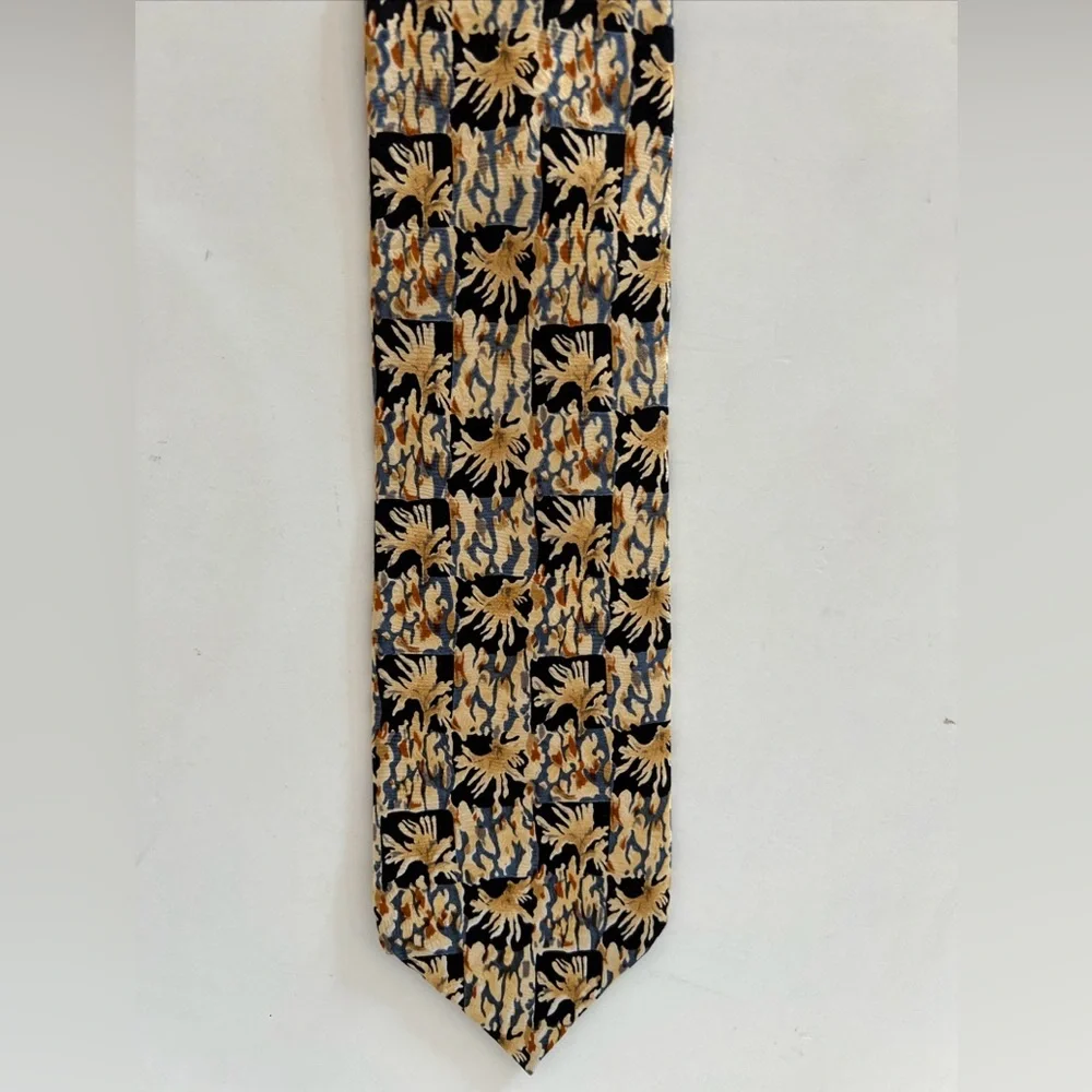 Jerry Garcia Necktie Grateful Dead 100% Silk Trees Palms Black Cream Blue 56